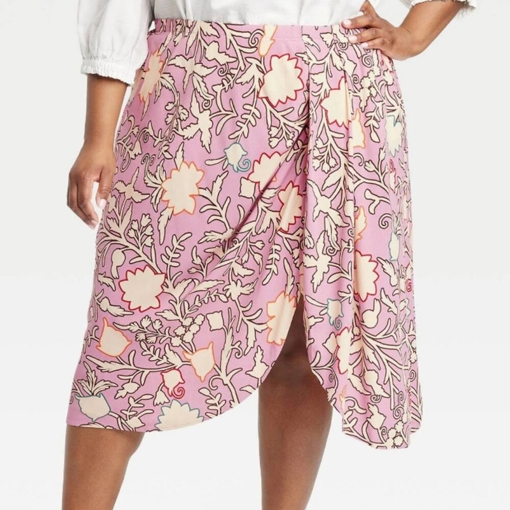 Knox Rose Pink and Cream Patterned Midi Skirt